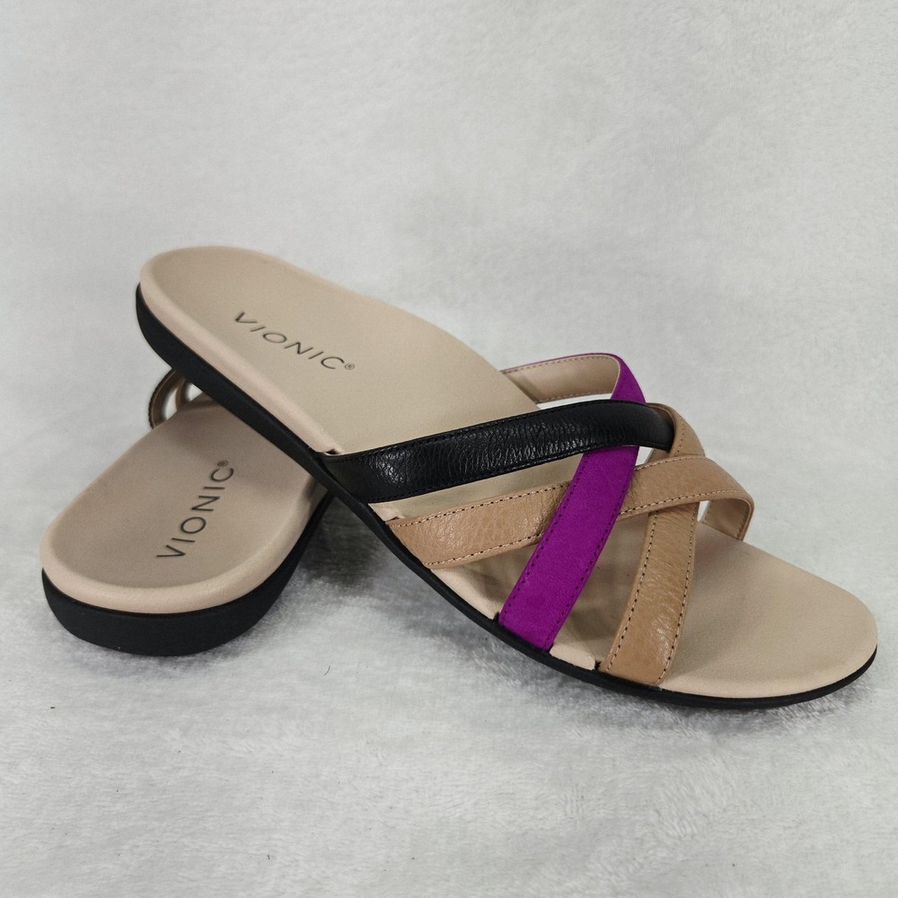 Vionic Dava Leather Sandals Womens‎ 7 Multicolor Slide Comfort Cushioned